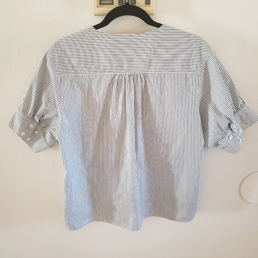 Frame Denim Navy and White Striped Popover Blouse Large - Picture 6 of 9